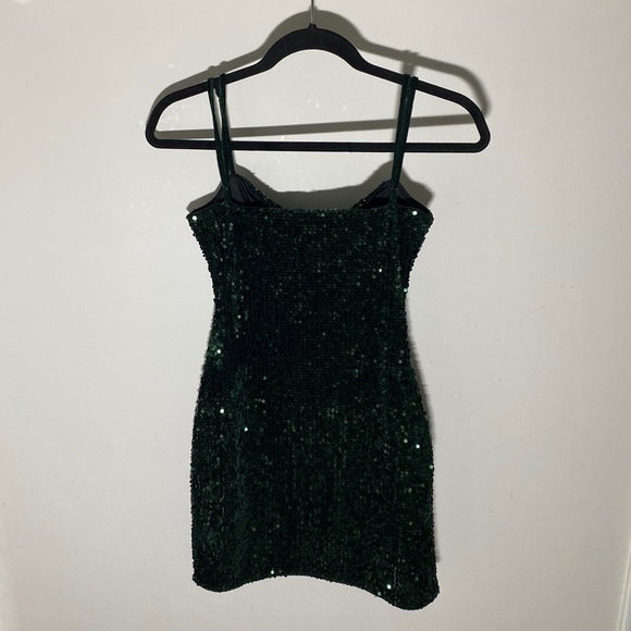 Emerald Green Sequined Mini Dress - Picture 3 of 7